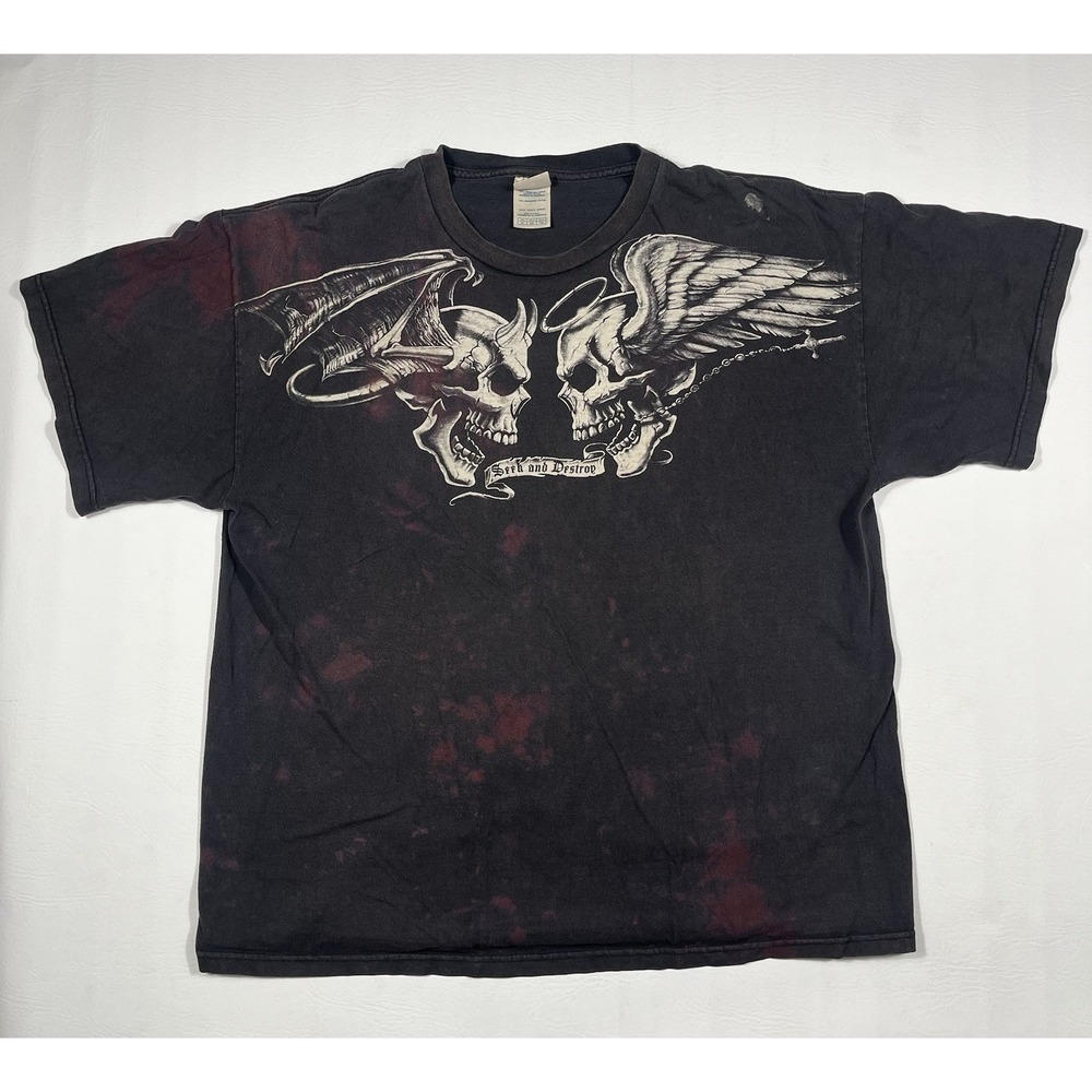 VTG Skull Wing T-Shirt Mens XL Black Seek And Destroy Y2K Distressed Grunge